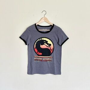 NEW Mortal Kombat Klassic Dragon Logo Gray Ringer Tee T Shirt Adult size Small